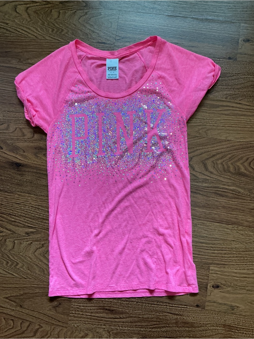 PINK Victoria's Secret Hot Pink Graphic Tee with Sparkle